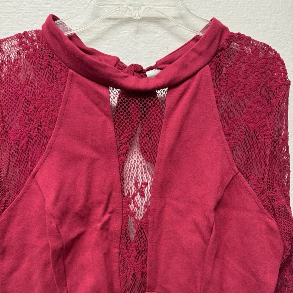 Free People It's Now or Never Wine Red Lace Bodycon Dress - Picture 4 of 7